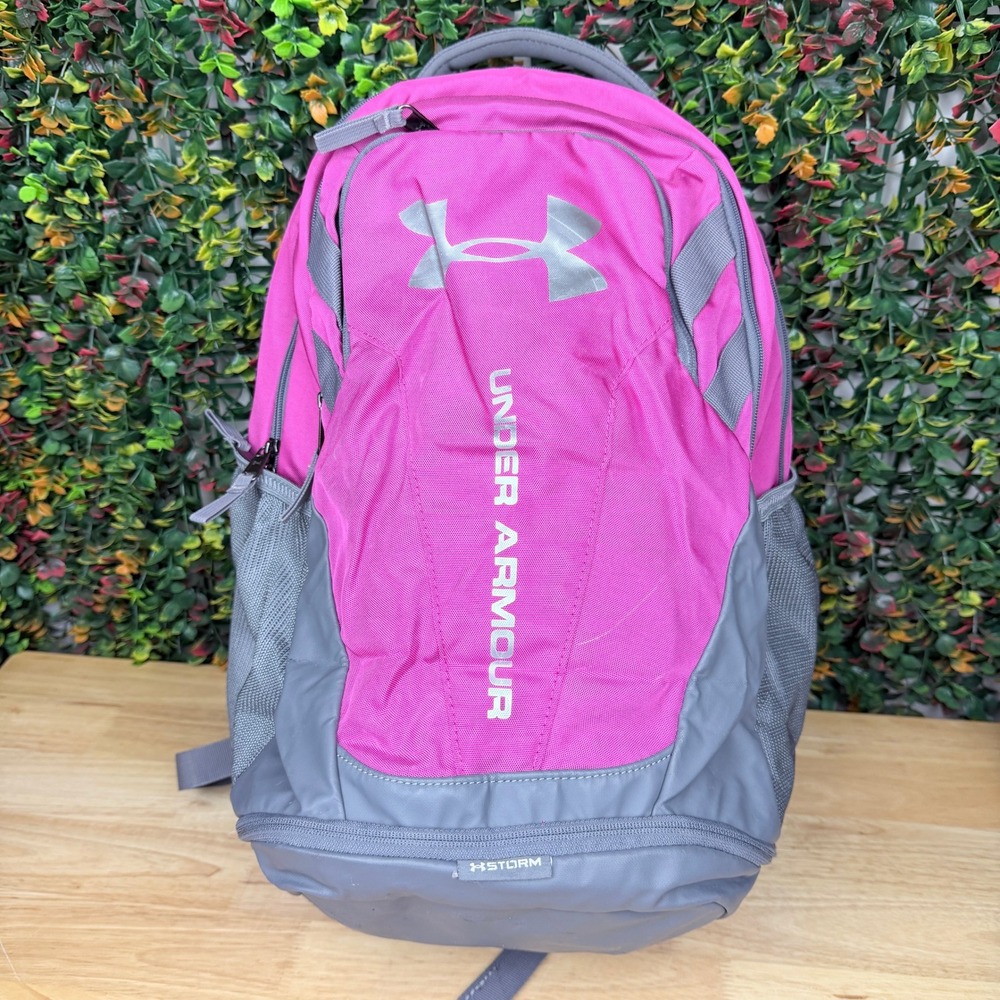 Under Armour Storm Backpack Pink Grey Water Resistant School Gym Bag 1294720